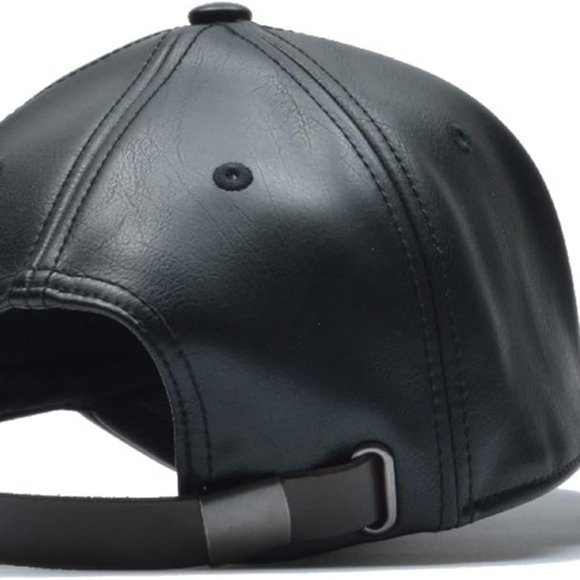 Black Leather Baseball Cap Hat, Mens, Womans,  Adjustable Faux Leather Vegan - Picture 4 of 6
